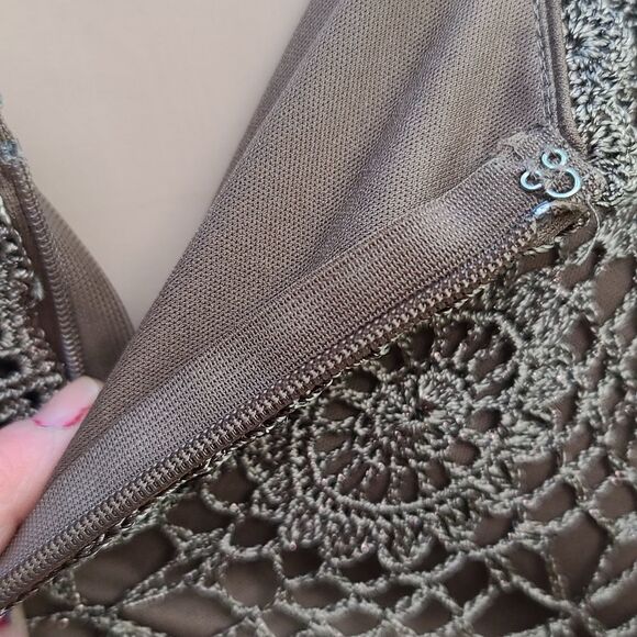 Cachet Elegant Crochet Beaded brown formal gown - Picture 9 of 9